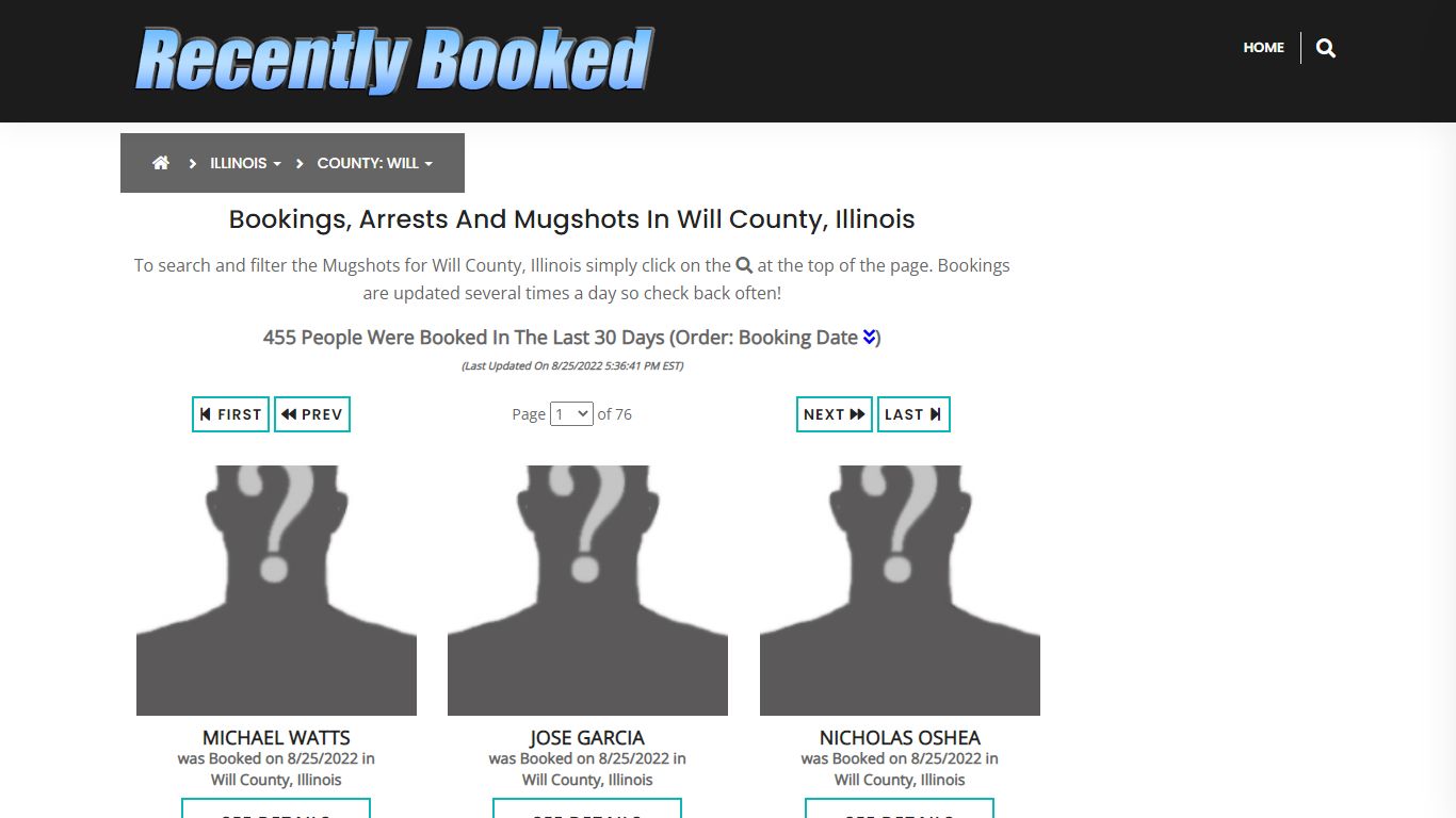 Recent bookings, Arrests, Mugshots in Will County, Illinois